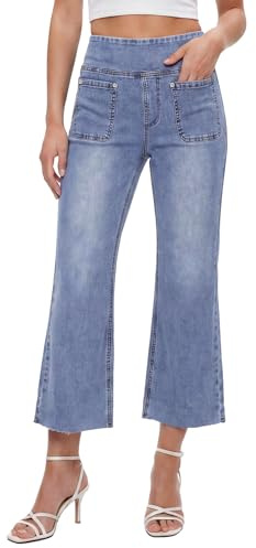 Chasehot Vaqueros Mujer, Crop Pantalones Jeans Mujer Elásticos Acampanado y Cintura Alta Tejanos Holgados de Pierna Ancha