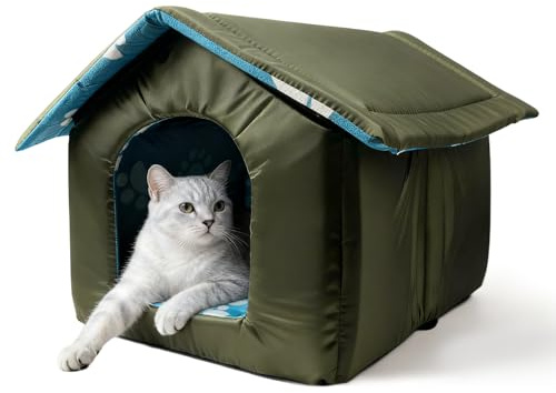 Outdoor Cat House For Outdoors,Waterproof And Rainproof Dog And Cat House, Foldable Pet Shelter,Suitable For Stray Cats/Dogs 45x43x40cm (green)