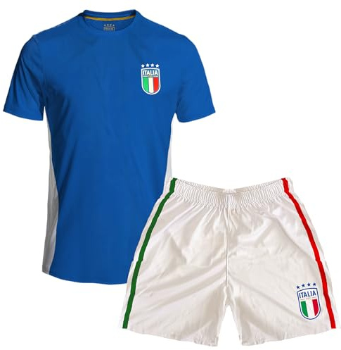 ITALIA FIGC Kit Calcio Bambino - Forza Azzurri. Maglia e pantaloncini calcio. Completo calcio bambino Vestibilità Regular 4 anni