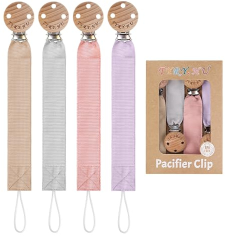 TYRY.HU Attache Sucette pour Bébé Soft Tissu Doux Attache Tetine Cadeau Universel pour Garçons et Filles Unisexe Chaîne pour Nouveau-né Lot de 4
