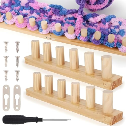 2Pcs Chunky Blanket Loom, 25.98 Inch Wooden Knitting Loom with Assembly Tools, Hand Knitting Board for Chunky Yarn, Wooden Crochet Frame for Beginners Enthusiasts Blankets Throws Afghans