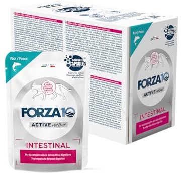 Forza 10 Active Vet Diet Intestinal, Alimento Dietetico Completo per Gatti Adulti, Gusto Pesce, 12 Bustine da 80 g