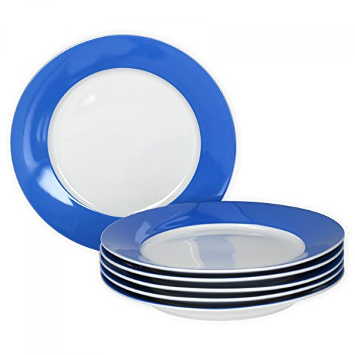 Van Well Lot de 6 Assiettes de petit déjeuner Série Vario Porcelaine – Couleur au choix bleu