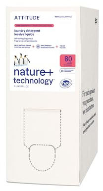 ATTITUDE Liquid Laundry Detergent Refill, EWG Verified, HE Compatible, Plant-Based & Vegan, Natural Laundry Soap, Pink Grapefruit Scent, 80 Loads, 2 Liters