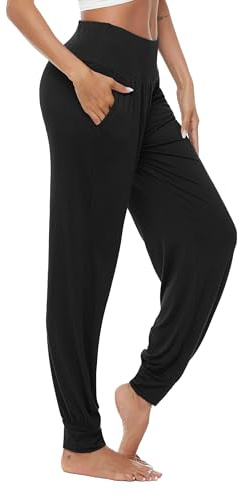 AvaCostume Women's Loose Yoga Harem Workout Pants with Pockets Black S