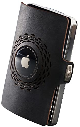 I-CLIP Edelstahl für Apple AirTag mit austauschbarer Geldklammer - Portemonnaie - Slim Wallet - Geldbörse kompatibel für Apple AirTag - Stahl poliert Schwarz