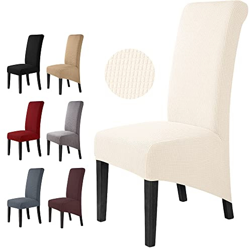 BalladHome Stolsöverdrag Set om 6 Stretch XL Stolskydd för Matstolar Lättskött och Hållbart Jacquard Stolskydd för Matsal, Kök, Bröllop, Hotell(6 Stycken, Gräddvit)-XL