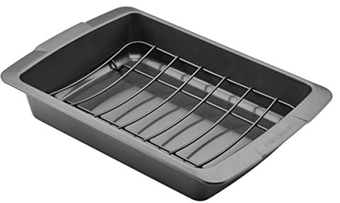 Farberware Bakeware Nonstick Roasting Pan/Roaster with U-Rack, 14.75 Inch x 10.75 Inch - Gray