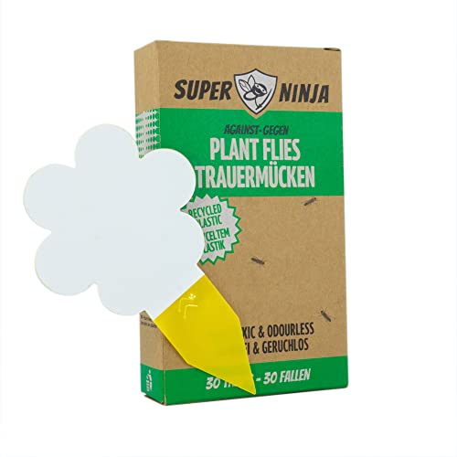 Super Ninja Trauermücken bekämpfen - 30er Pack, hochwirksame Gelbtafeln für den Innenbereich, gelbe Klebefalle für Pflanzen, ungiftig und umweltfreundlich, Gelbsticker 3 Monate verwendbar