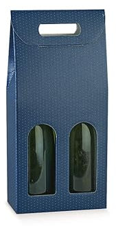 5 scatole per 2 bottiglie vino verticali modello bordolese, borgognotta robuste strenne natalizie cartone accoppiato e maniglia esterna cm.18x9x38,5h - spot BLU
