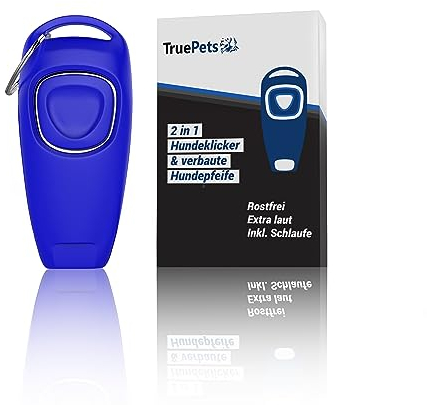 TruePets® 2in1 Hundeklicker - Clicker Inkl. Hundepfeife - Klicker Hund - Bestens geeignet für die Hundeerziehung - Clicker Doog - Klicker Katze - Clickertraining Katze - Katze/Hunde Pfeife (Blau)