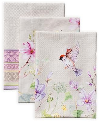Maison d'Hermine Küchenhandtücher, 3er-Set, 100% Baumwolle, 70 x 50 cm, wiederverwendbar, saugfähig, mit Aufhängeschlaufe, ideal für Küche und Esszimmer,Muttertagsgeschenke - Magnolia Mornings