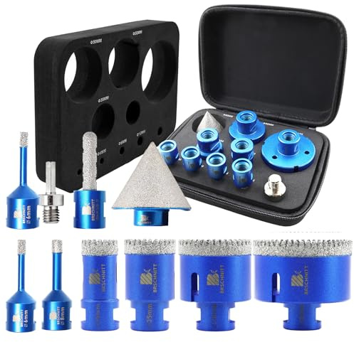 Diamant Fliesenbohrer Set 6/6/8/25/35/50/68mm - BRSCHNITT M14 Diamantbohrer Lochsäge für Fliesen Porzellan Keramik Marmor Granit Bohrungen, für Winkelschleifer