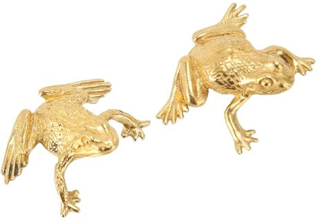 Hapivida Feng Shui Money Toads, Vintage Brass Frog Figurine Lucky Wealth Decoration for Home Office, 2pcs Copper Animal Sculpture for Living Room Desk Gift