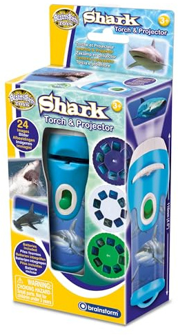 Brainstorm TOYS Shark Torch and Projector – 24 Shark Images, Projects Clear Pictures Up to 1 Metre Wide, Interactive Educational Kids Flashlight Toy