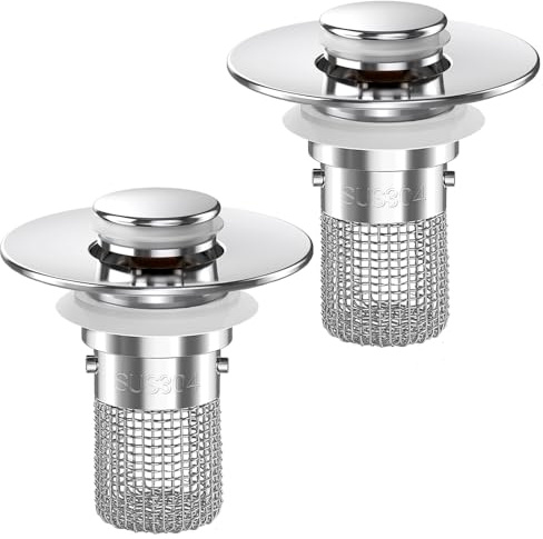 (2PCS) Bathroom Sink Drain Strainer, Pop-up Sink Drain Strainer with Removable Stainless Steel Strainer Basket Hair Catcher, Bathroom Sink Strainer for Bathroom Sink Stopper Replacement
