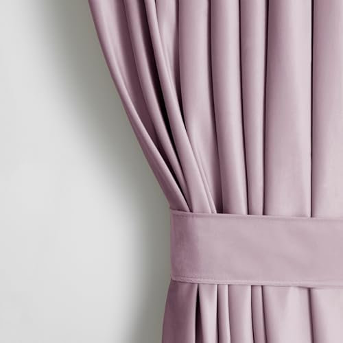 AmeliaHome Cortina de Aspecto Aterciopelado, 140 x 245 cm, Color Rosa pálido, 1 Unidad, Cinta fruncidora de Terciopelo, Cortina Opaca para decoración de Ventanas, Ligera y Brillante, Cortina