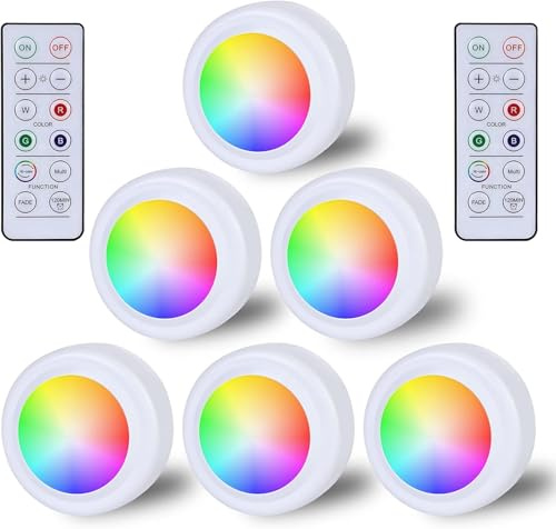 Focos LED RGB, funciona con pilas con mando a distancia, 16 colores de cambio de color, iluminación de armario, iluminación regulable, iluminación de vitrinas, inalámbrico, LED, lámpara táctil