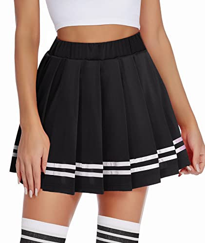 Avidlove Damen Kurz Rock Karneval Kostüm Sexy Skirt Basic Faltenrock Kariert Kleid Rave Outfit Hohe Taille Plisseerock Tennis Sportrock Party Minirock Elastisch Schule A-Linie Schwarz M