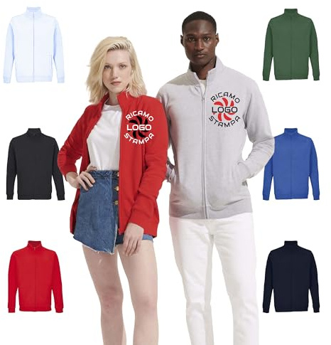 Ristohouse Felpa/Giacca Full Zip Personalizzata con Ricamo Nome o Logo Aziendale – 280 g/m², 50% Cotone 50% Poliestere, Unisex, Divisa da Lavoro, Vari Colori e Taglie (RICAMO)