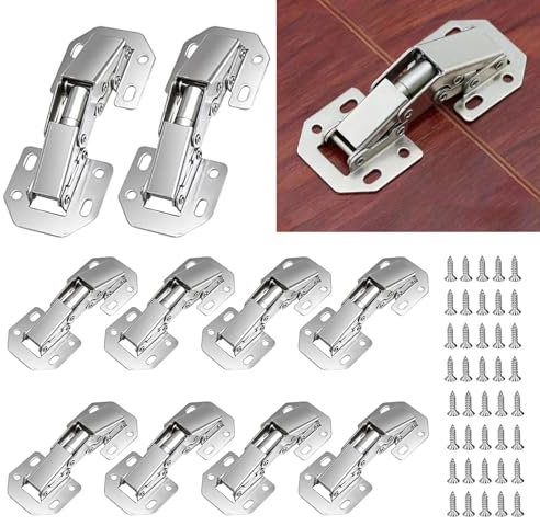 10 Stück Scharniere Schranktür, Aufschraubscharniere 77 * 32mm Öffnungswinkel 90°, Möbelscharniere mit 40 Schrauben, Türscharniere für Schranktür Holztür Kuechenschrank