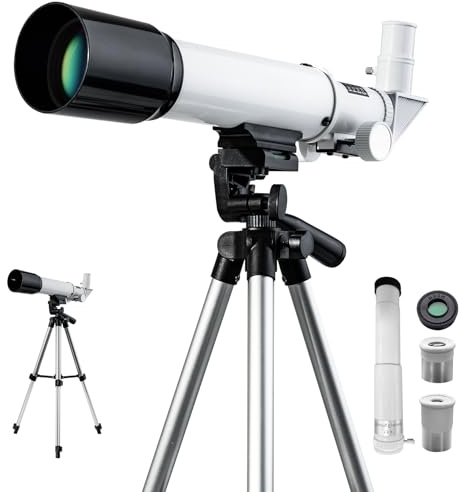 Telescope for Kids 50mm Aperture 360mm AZ Astronomical Portable Telescope for Adults Beginners with Upgraded Tripod White