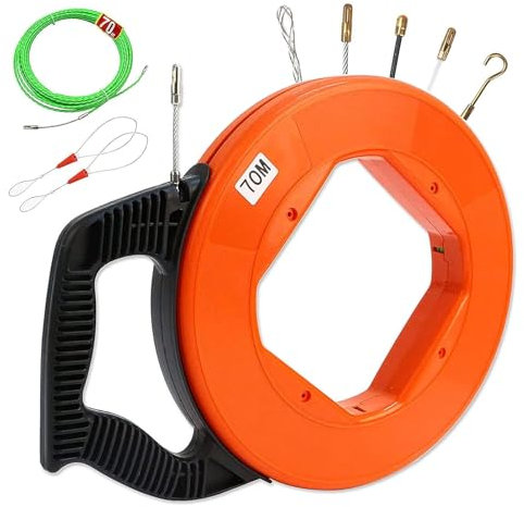 Aiguille Electricien 70m, 4mm Tire Fil en Acier Tire Fils Electrique avec 7 Ressorts de Guidage et Boîtier en Plastique Tire Cable Electrique Tire Fils Electricien Aides au Tirage