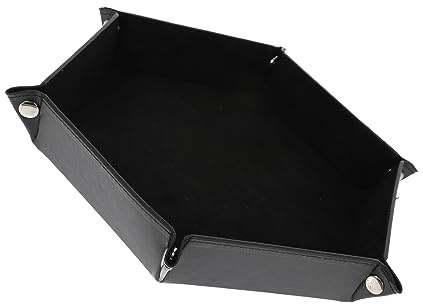 Healeved Petit Plateau Hexagonal Pliant En Cuir Synthétique Boîte à Bijoux Organisateur De Bureau Rangement Décoratif Noir Pour Accessoires Maison Taille Compacte
