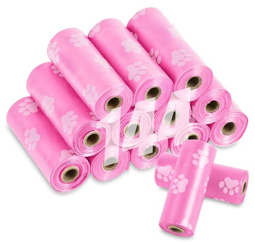 AMFUN Sac a Crottes Chien, 144 PCS Déplacement Sacs à Déjections Canines, Sac Chien Déjection Extra Épais, Étanche, Non Parfumés, 12 Rouleaux