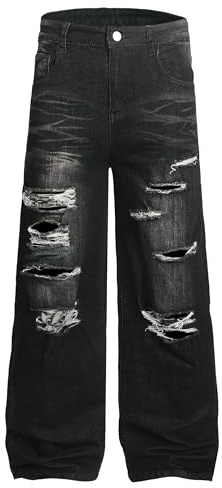ASTRUXO Men's Wide-Leg Baggy Flex Jeans Relaxed Loose Fit Long Denim Pants