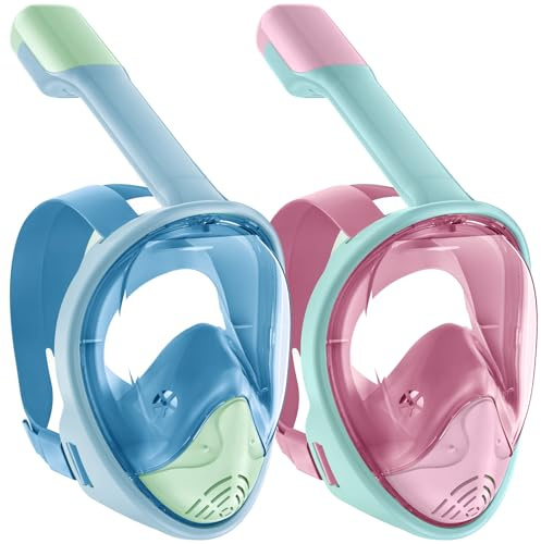 Lealinga Full Face Snorkel Mask Kids, Snorkeling Mask with Detachable Sports Camera Mount, Anti-Fog & Dry Top Snorkel Set, Diving Mask with Anti-Leak Technology for Kids