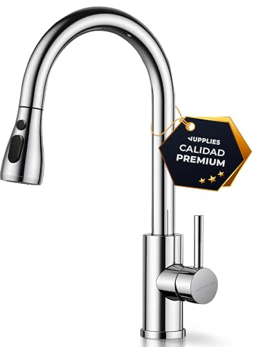 JUPPLIES Grifo Cocina Extraíble – Acero Inoxidable, Giratorio 360°, 3 Modos de Agua, Grifo Fregadero Cocina con Rociador Extraíble, Fácil Instalación, Grifos Cocina Fregadero