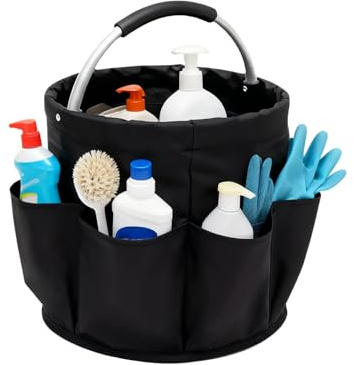 XRVRILE organizador productos limpieza, bolsa de limpieza plegable 17 litros con asa y 6 compartimentos para el baño, el salón, el jardín y el camping (28 x 28 cm)