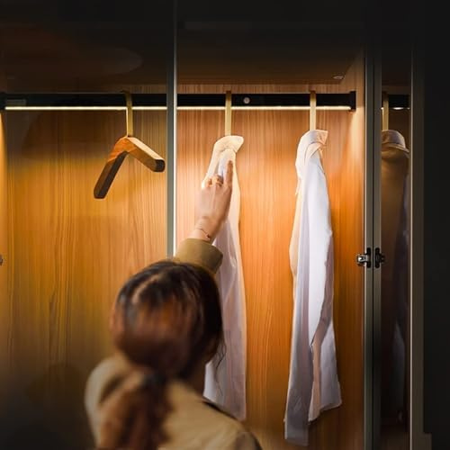Heavy Duty Closet Bar, Closet Rod with Led Lighting 50-120cm, Wardrobe Rail with Built-in Lithium Battery, 75kg Load, Metal Coat Hanger(1000mm)