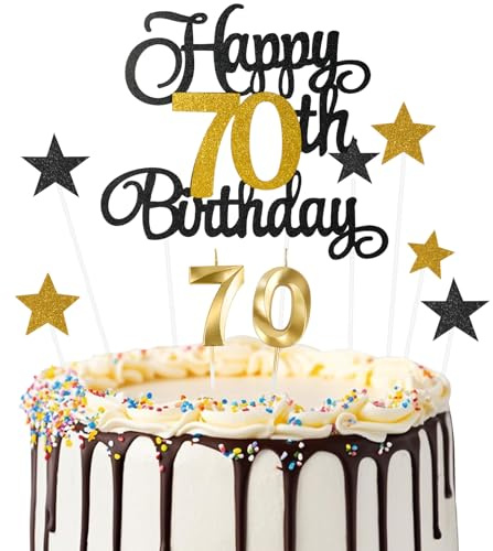 Ainiv Happy 70th Birthday Cake Toppers Set, Black Gold