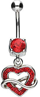 PIERCINGLINE Bauchnabelpiercing Chirurgenstahl Herz & Unendlichkeitszeichen Bananabell Piercing Rot