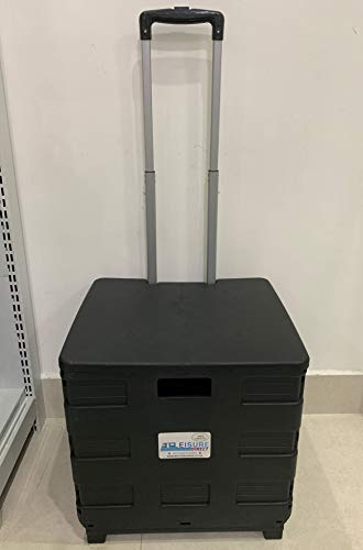 LEISURE DIRECT ® HEAVY DUTY EXTRA LARGE SHOPPING GROCERY FOLDABLE CAR BOOT CART CRATE STORAGE BOX TROLLEY FOR TEACHERS COLLEGE BOOKS FOLDERS 35KG CAPACITY FOLDS FLAT WITH LID (Black + Lid 35kg)