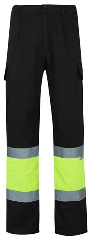 VELILLA 157, Pantalón Bicolor Multibolsillos Alta Visibilidad, Color Negro y Amarillo Flúor, Talla M