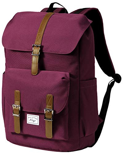 Kasgo Zaino Donna, Uomo Impermeabile, Pelle, Porta PC 15.6 Pollici Scuola Superiore Università Casual Bordeaux