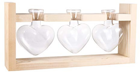 Jarrón hidropónico de Cristal en Forma de corazón, con Soporte de Madera para decoración de Escritorio de casa, Oficina, Boda, jarrón de Cristal con Soporte de Madera