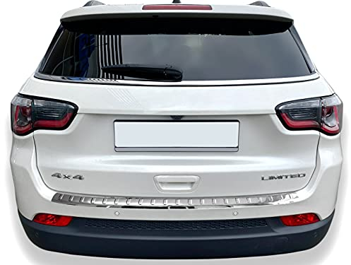 Protection de seuil de Chargement en Acier Inoxydable chromé Compatible avec Jeep Compass II - À partir de 2017 - avec Rebord - Qualité supérieure RECAMBO