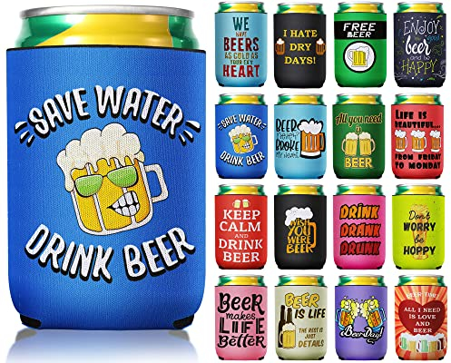 16 fundas para latas de cerveza, citas divertidas, enfriadores de latas de cerveza, aislados, cubierta para latas de cerveza de neopreno de 12 onzas, fundas antideslizantes para latas de cerveza y