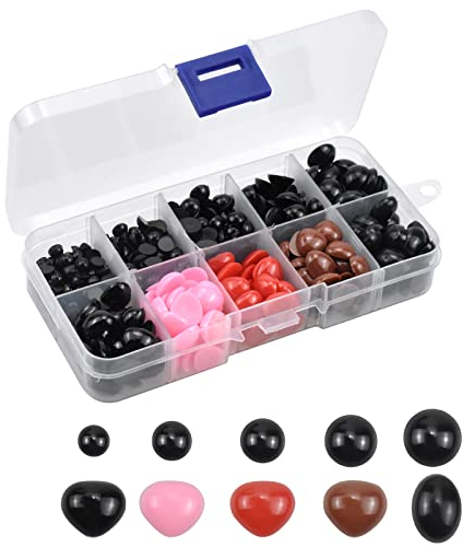 330 Stück Kunststoff Puppe Auge und Nasen Schwarz Kunststoffaugen, Bunte Bastel Nasen Flache Sicherheitsaugen und Sicherheitsnasen Cabochon Stofftier Augen für DIY Plüschtier Bären Häkeltiere