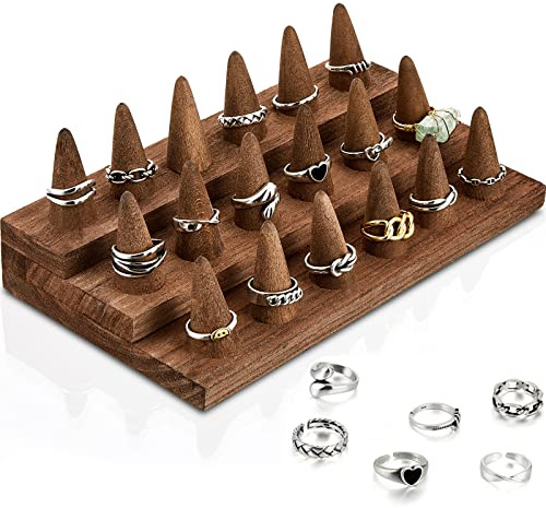 Juexica 18 Fingers Wood Ring Display Wooden Finger Ring Stand for Selling Jewelry Display Holder Showcase for Storage(Brown)