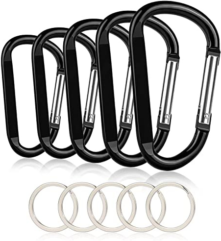 CampTek 5PCS 4/10cm Carabiner Clip- Large Strong Caribeener Clips-D Ring Caribeaner Keychain.