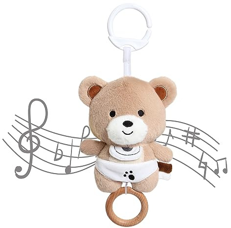 COTTONBEBE Peluche Bébé Ours, Doudou avec Musique Douce, Jouets Musicaux pour Garçons et Filles, pour Poussettes et Berceaux, Cadeau de Naissance Idéal pour Bébé