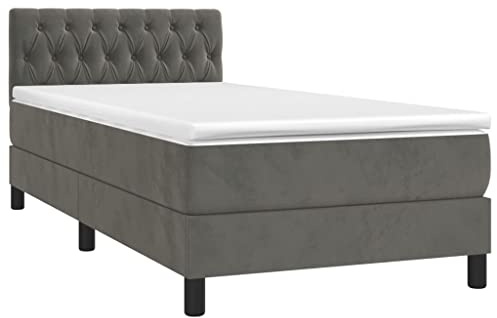 vidaXL Boxspringbett mit Matratze Bett Polsterbett Bettrahmen Bettgestell Lattenrost Einzelbett Hotelbett Schlafzimmerbett Dunkelgrau 90x190cm Samt