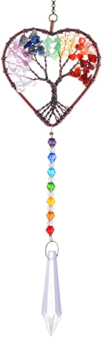 cobee Attrape Soleil en Forme de cœur Arc en Ciel, Arbre de Vie en Cristal Attrape Soleil à Suspendre Ornement Chakra Pierres Fenêtre Boule de Cristal Prisme Pendentif Jardin Maison Décoration