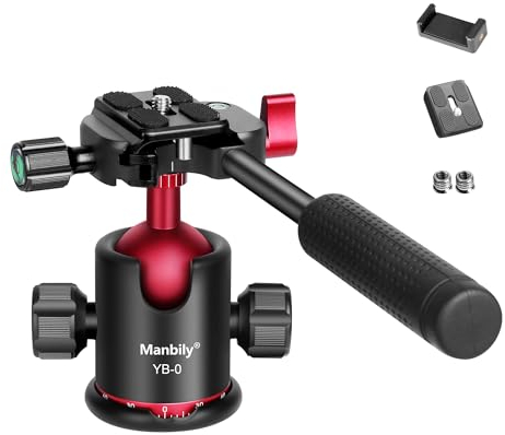 Manbily Photography Kugelkopf mit Griff 360° drehbar mit Schnellwechselplatte und Wasserwaage, Metall Aluminium, geeignet für Stativ, DSLR, Camcorder, Einbeinstativ, maximale Belastung 17,6 lb (YB-0)