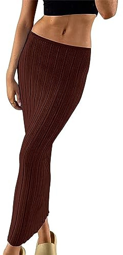 Onsoyours Jupe Longue Femme Élégant Tricot Haute Taille Jupe Ajustée Élastique Maxi Jupe Crayon Extensible Jupe de Plage Party Chic Mode Jupe Femme Sexy Décontracté